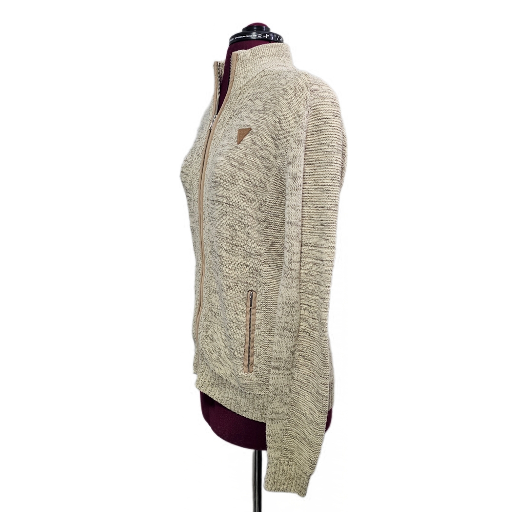 Guess Beige Marbled Zip Up Mock Neck Sweater Men - Picture 4 of 15